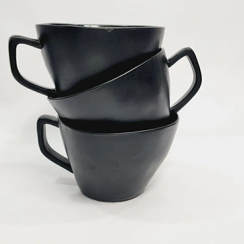 3 - ELITE BY GIBSON Unique Shape Large Black Blue Coffee Cups Mugs‎